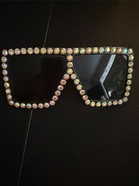 Crystal-Embellished Black Shield Sunglasses